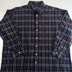 A Forsyth Company Mens 3XL Tall Plaid Button Down Shirt Brown Cotton Long Sleeve